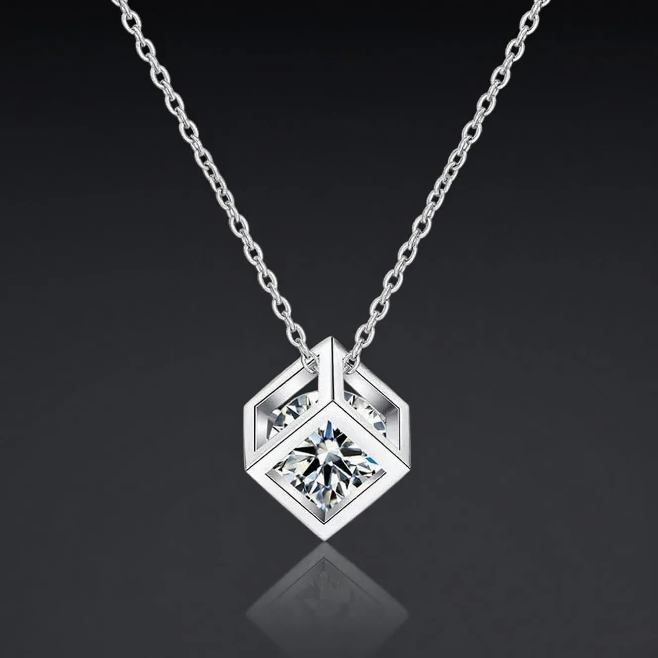

TY 1CT Moissanite Necklace 925 Sterling Silver Cube Pendant Necklace Gothic Minimalism Fine Jewelry Party Lab Diamond necklace