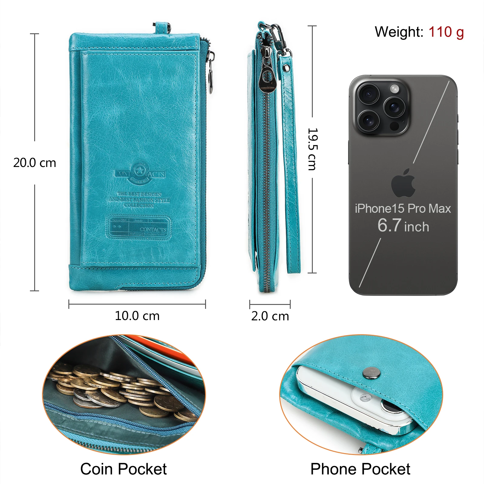 Genuine Leather Wallet Women Coin Purse Female Long Walet RFID Blocking Card Holder Large Capacity Clutch Bag With Phone Holder