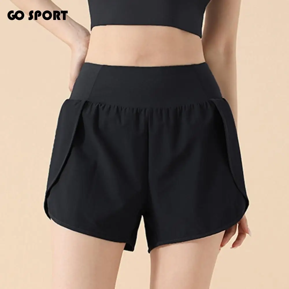 

Fashion Anti-glare Lining 2 in 1 Yoga Shorts Side Pockets Hem Elastic Sports Shorts Breathable Quick Dry Fitness Shorts Running