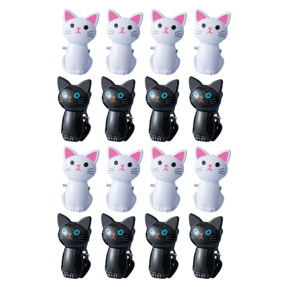 

16 Pcs Cat Windproof Clamp Holder Plastic Cartoon Clip Multi Function Towel Clip White Black Quilt Windproof Towel Plastic