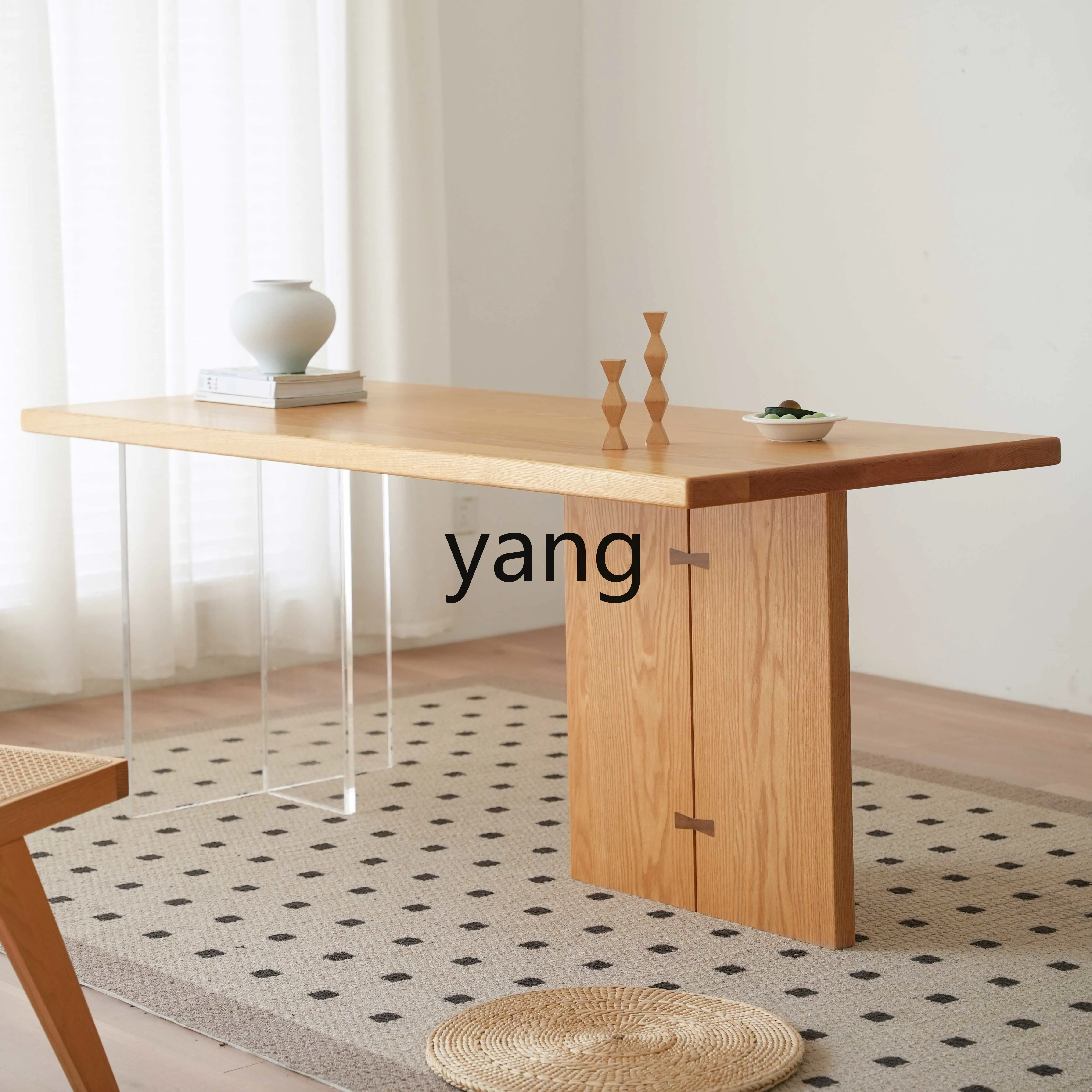 XYY solid wood dining table acrylic floating desk household oak large board table