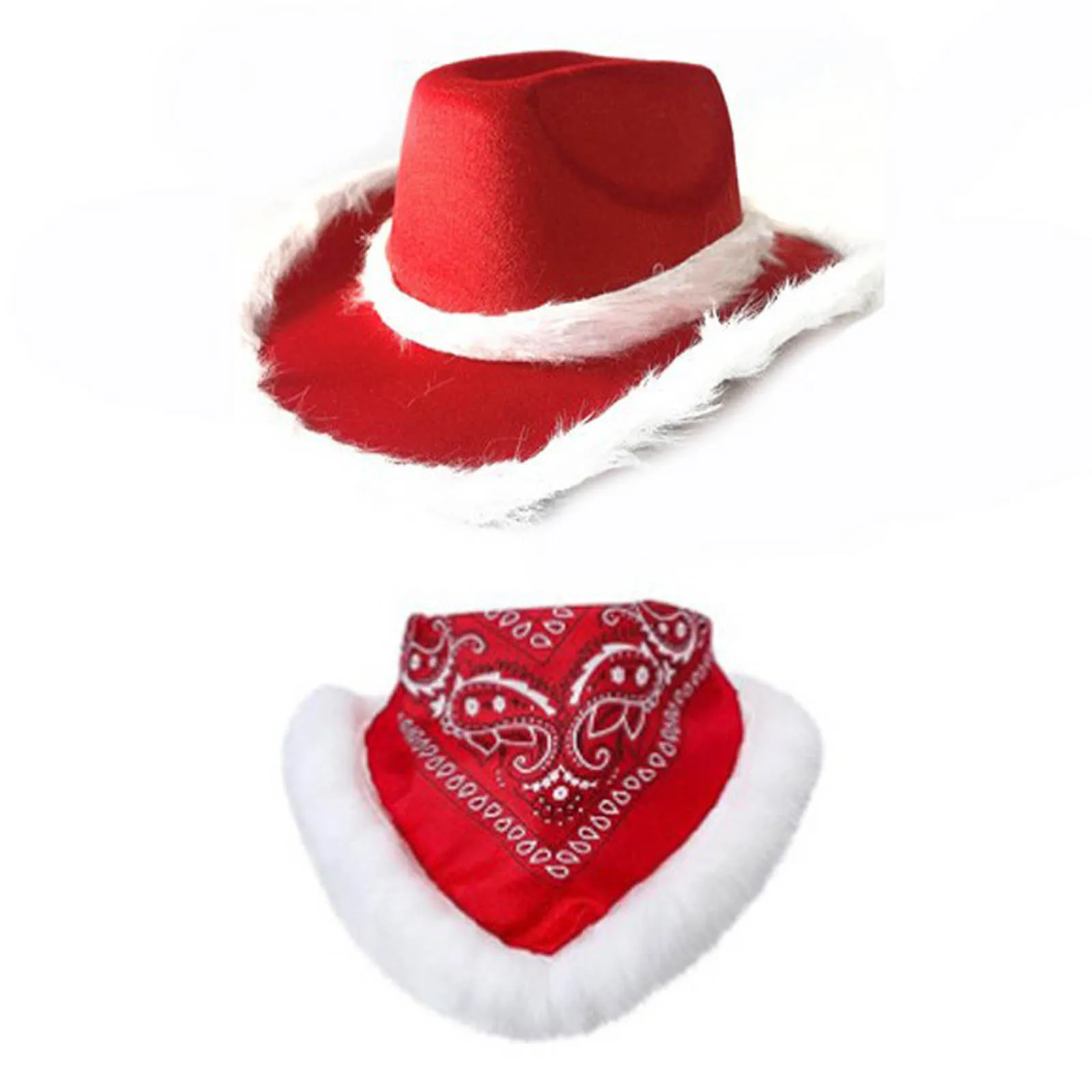 

Christmas Cowgirl Hat And Scarf Set Photo Shoot Props Christmas Party Santa Cosplay Costume Stylish Scarf Hat Party Raves