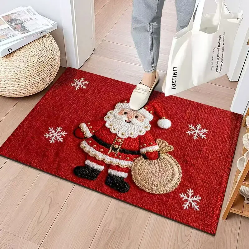 VIKAMA Merry Christmas Snow Drip Small Square Rug, Crystal Velvet Non Slip Washable Fluffy Soft Plush Holiday Doormat