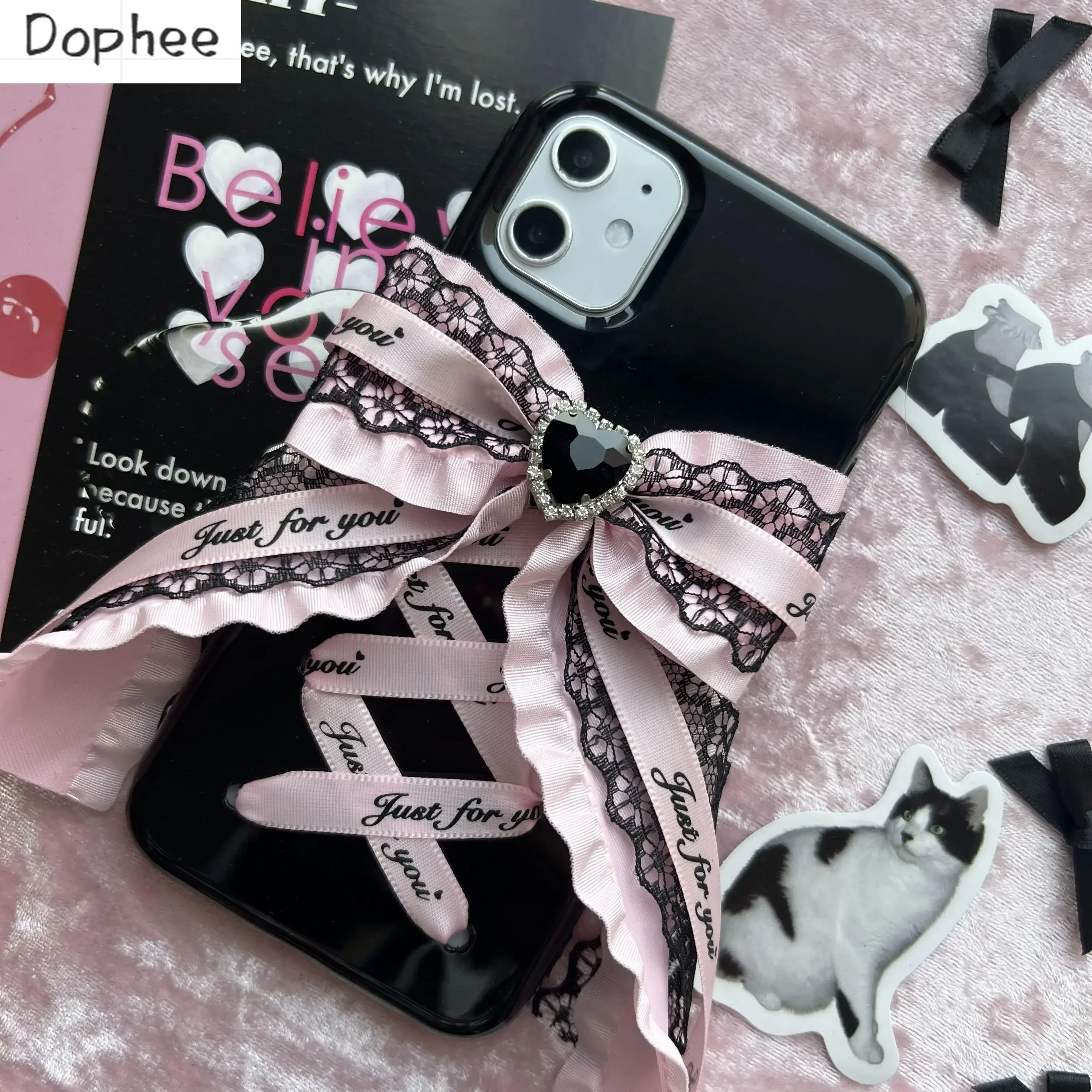 Dophee Original Landmine Series Lolita Bow Young Girl Phone Case Rhinestone Lace Soft Shell Phone Cover IPhone14 15 16Promax