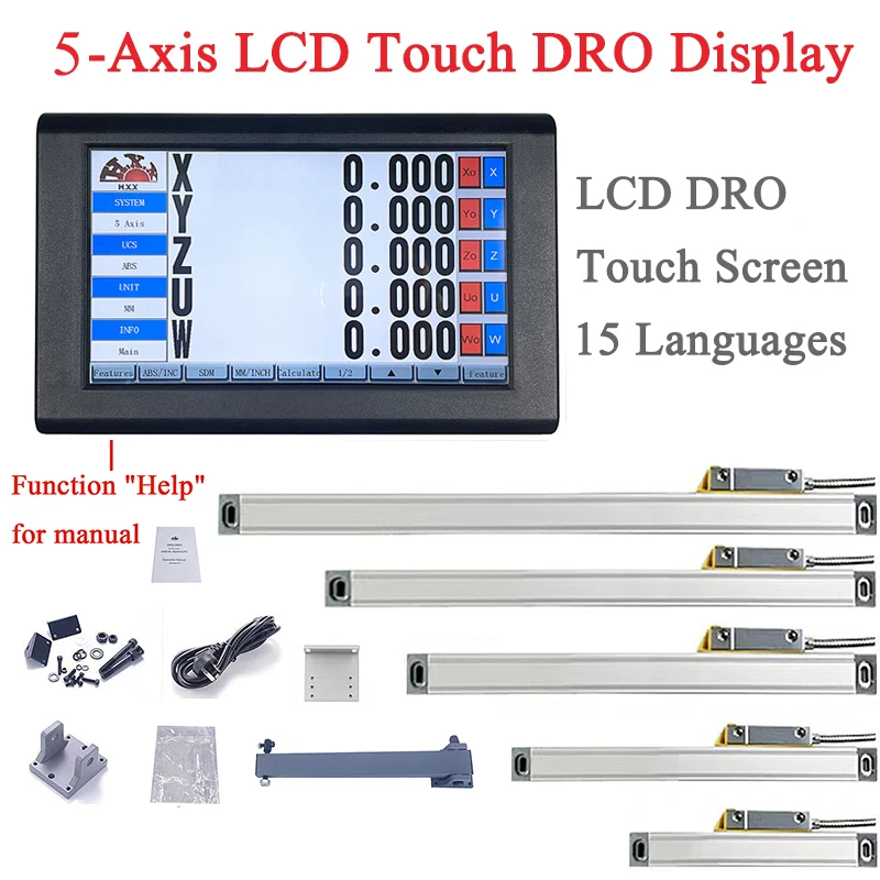15 لغة 5 محاور LCD مجموعة درو شاشة تعمل باللمس قراءات رقمية GCS910 والمسطرة البصرية مقياس خطي التشفير للمخرطة