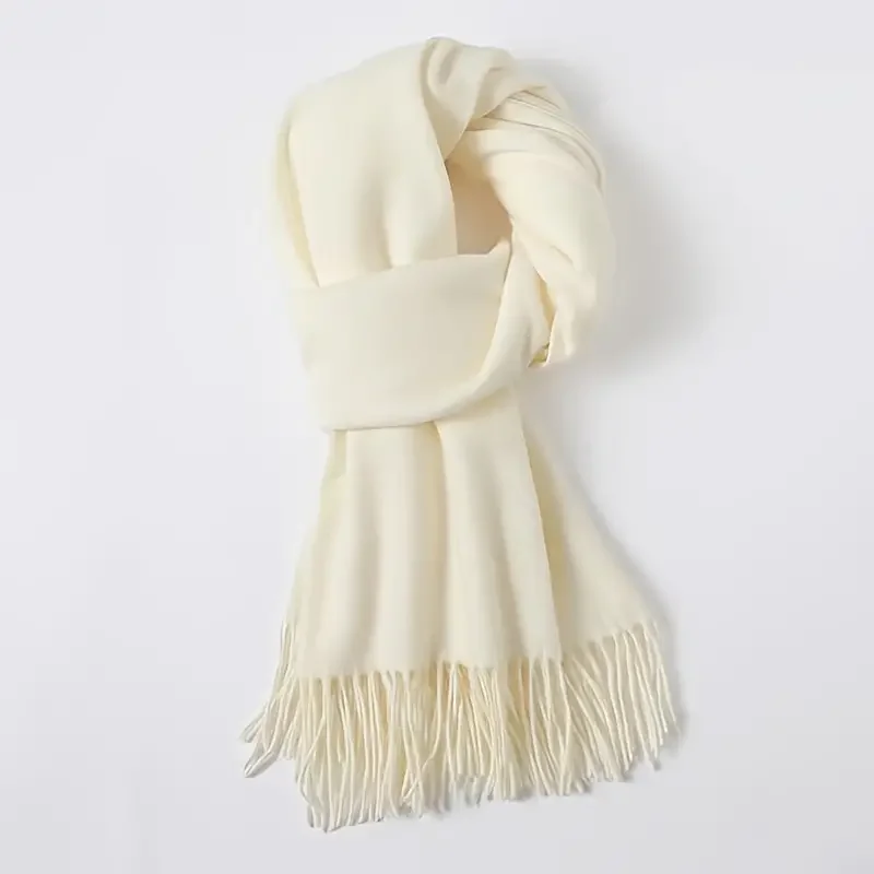 

Outdoor Thermal Solid Color Fashionable Warm Luxurious Scarf With Tassel Detail For Women