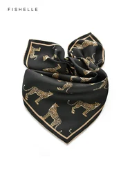 Black leopard printed natural silk scarves real silk hijab twill silk spring autumn lady luxury gifts woman handkerchief