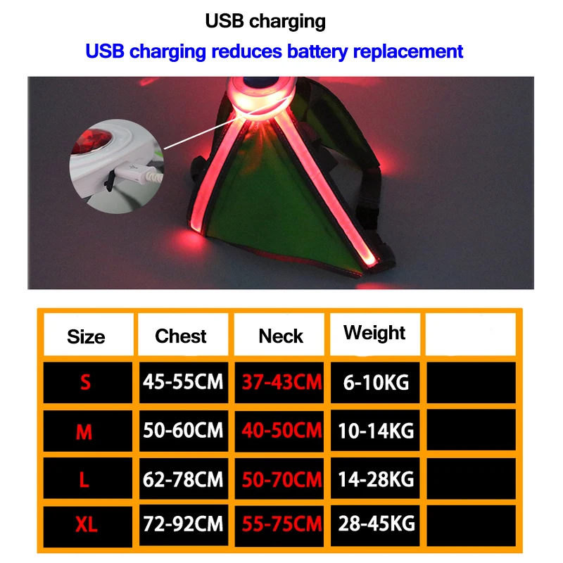 Luminous Dog Harness USB Rechargeable Chest Harness LED Pet Dog Glow Flashing Night Safety Leash Harness for Pets Dogs Accessory