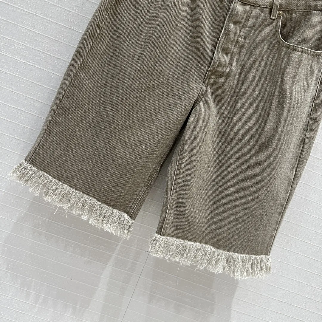 High end new heavy industry tassel craftsmanship high waisted pure cotton denim fabric straight leg pants