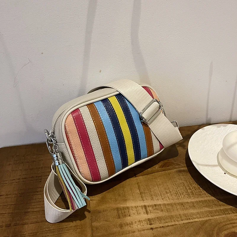 Fashion Trend Color Blocked Women's Bag Soft Leather Casual Small Square Crossbody Bag 2025 Hot Sale Sweet Women's Shoulder Bag