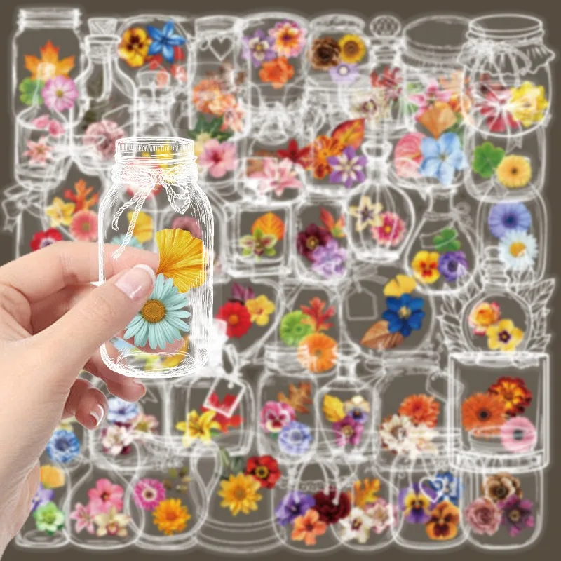 50 Uds. De pegatinas decorativas de grafiti creativas para mascotas con flores secas personalizadas de dibujos animados