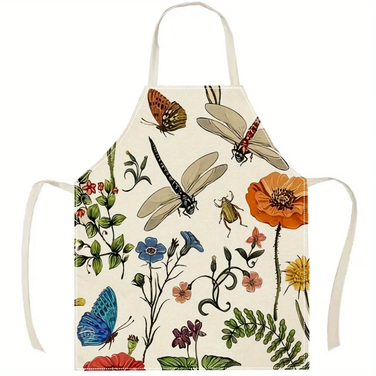 1pc Insect Flower Apron Linen Kitchen Cooking Baking Nature Lover Gift For Her Women Girls Chef Baker