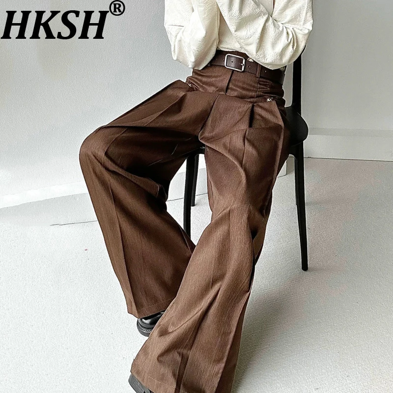 

HKSH Spring Autumn New Men Tide Casual Pleated Design Sense Loose Vintage Elegant Fashion Draped Ins Wide Leg Suit-Pants HK16518