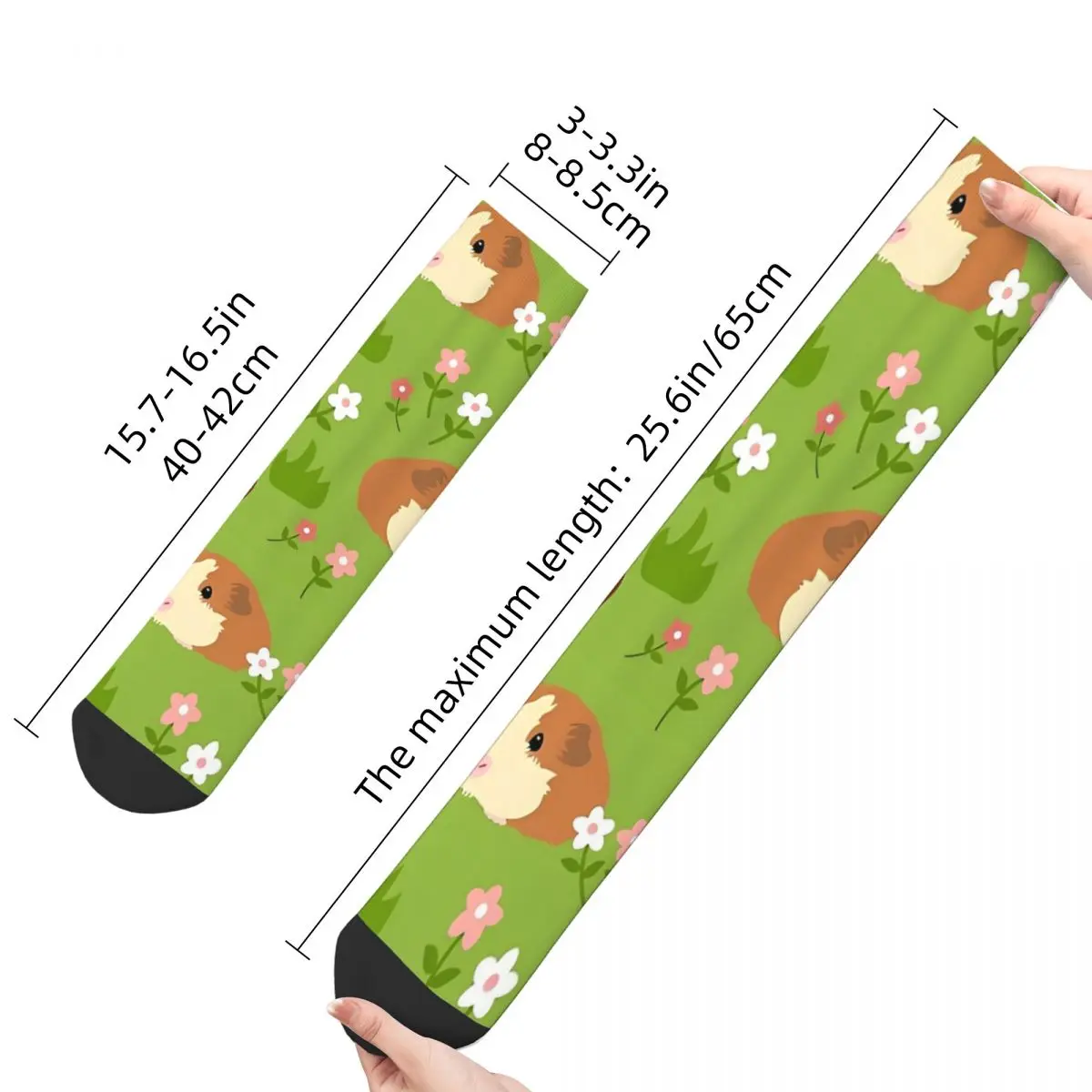 Funny Happy Sock for Men Flowers Green Harajuku Guinea Pig Cavia Porcellus Quality Pattern Printed Crew Sock Seamless Gift