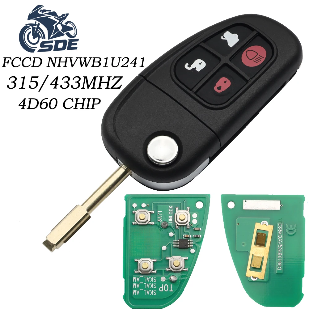 

SDE Car Remote Key For Jaguar X S Type 1999-2009 XJ XJR XJ8 315/434 Mhz 4D60 Chip Auto Smart Control Flip Key NHVWB1U241