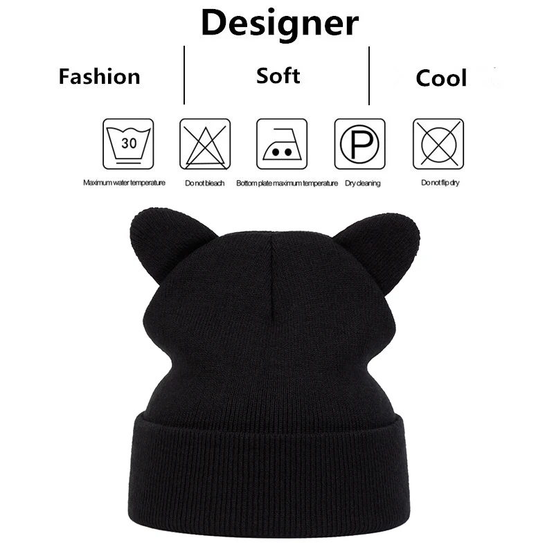 Unisex Cute Cat\'s Ears Beanies Autumn Winter Keep Warm Knit Caps for Women Men