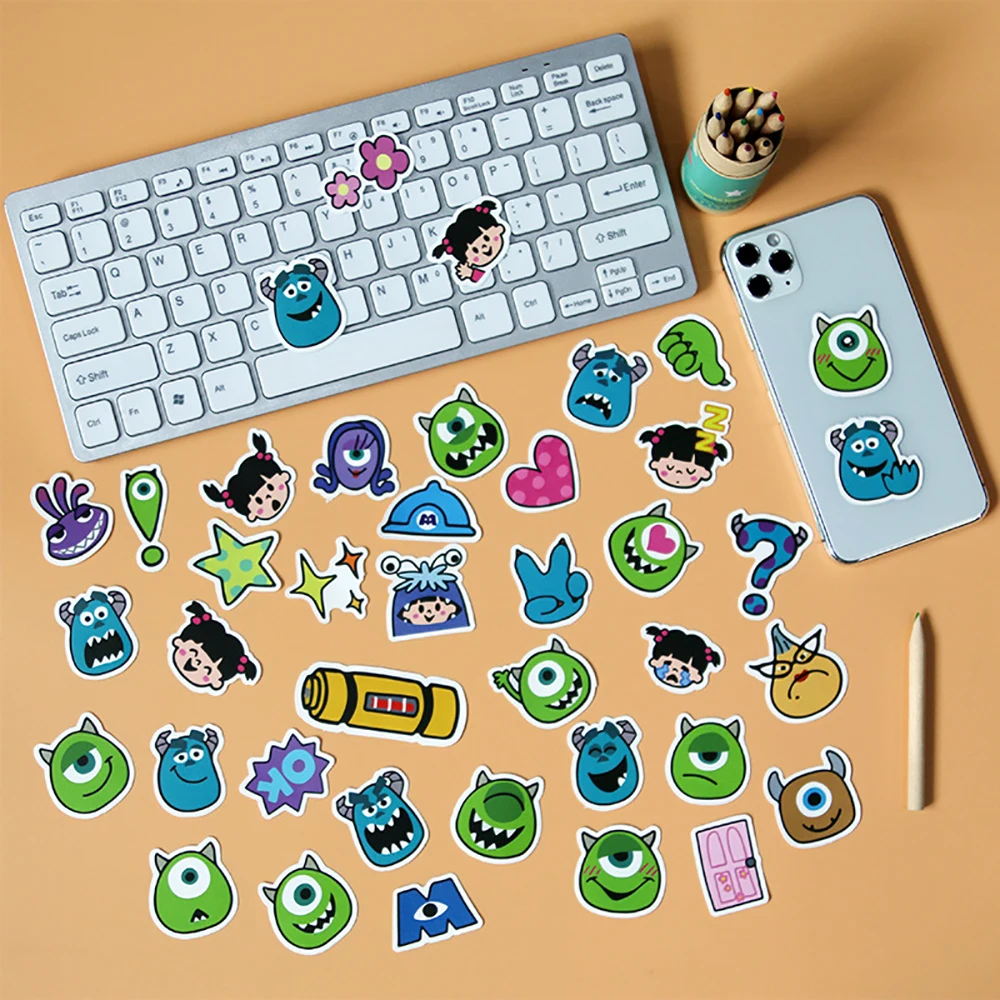 10/20/40PCS Disney Cartoon Monster Inc Stickers Cute Decals DIY Stationery Phone Scrapbook Suitcase Children Sticker Toys Gift