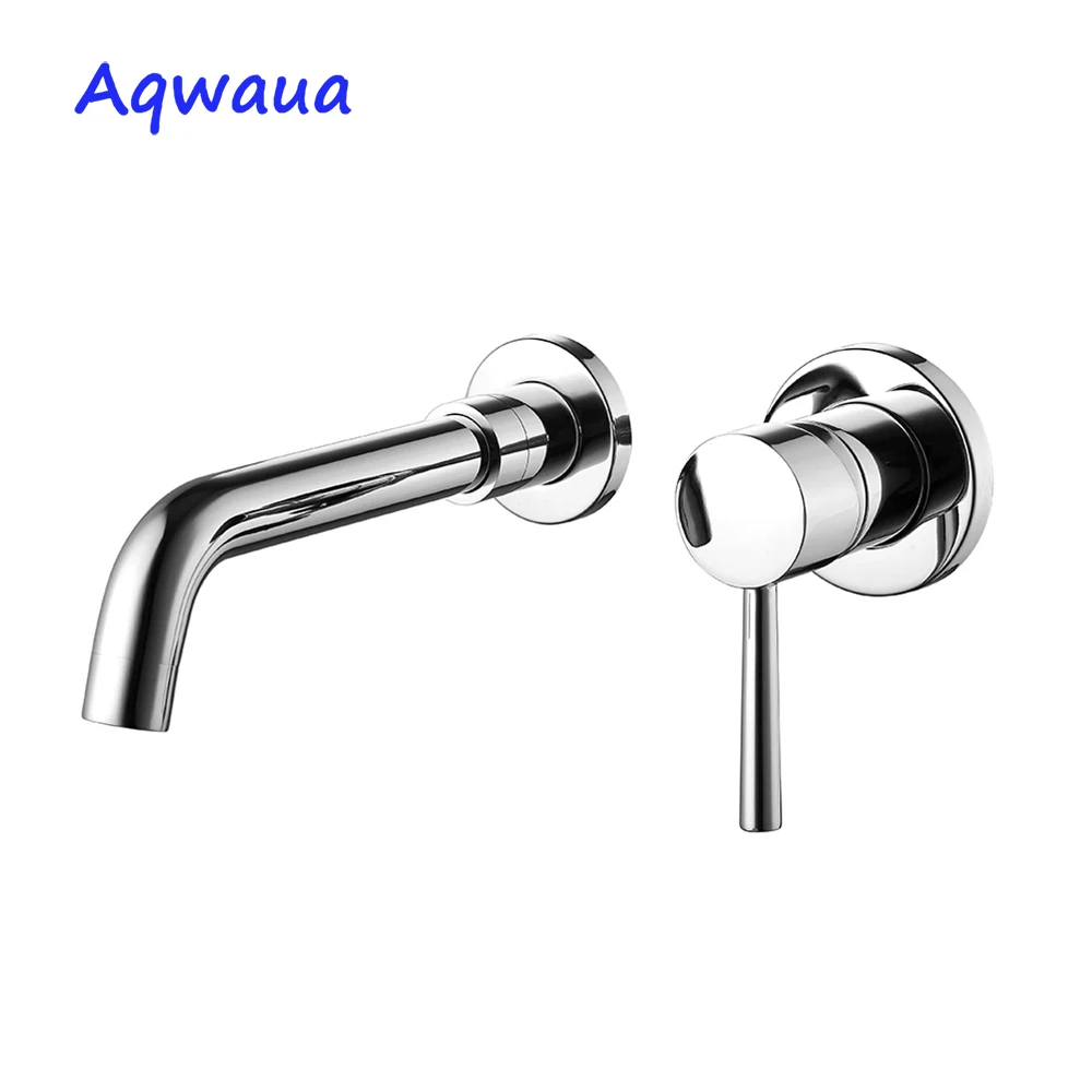 Aqwaua Wall Mounted Bathroom Faucet Basin Mixer Concealed Hot Cold Tap Chrome Water Saving Brass Body with Accessories Bag