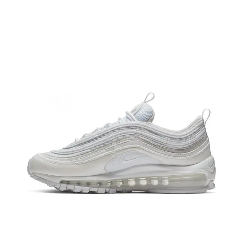 Nike Air Max 97 Men's and Women's All White Air Cushion Cushioning Fashion Retro Comfortable Breathable Anti-slip Wear Shoes