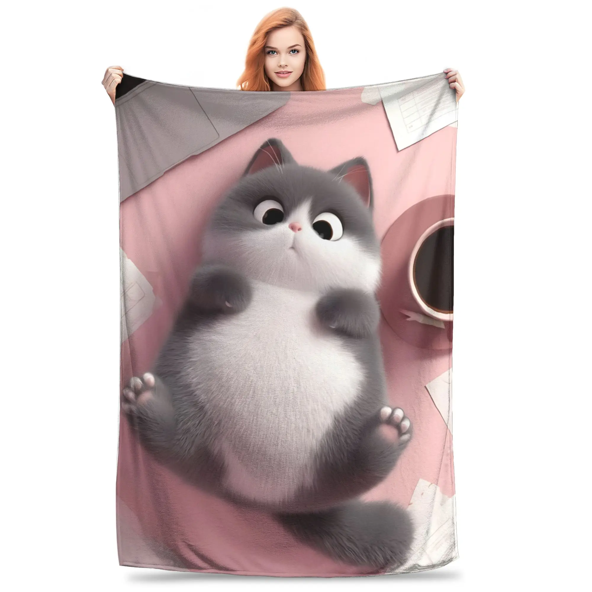1PC British Shorthair Cat  Winter Blankets for Adults Bedding Home Interior Sofa Knee Black Friday Deals