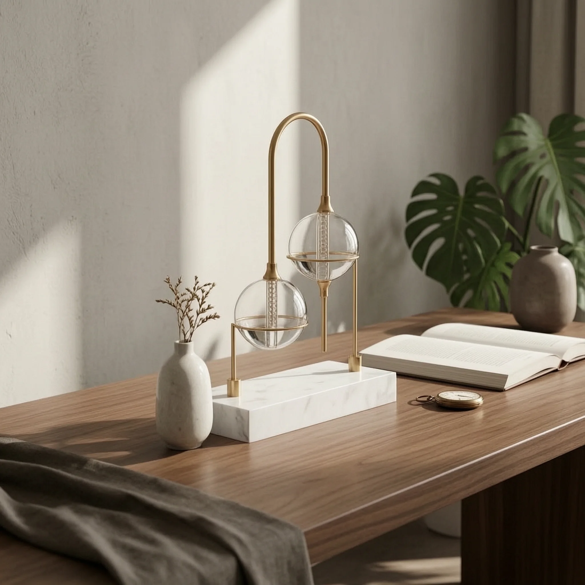 Desktop Ornament with Marble Base Geometric Sphere Sculpture Accent Piece Minimalist Decor Refined for Interior Designers