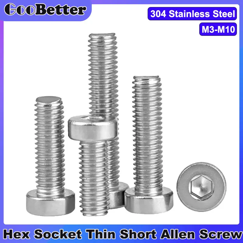 

2-20Pcs Stainless Steel Hex Socket Screw M3 M4 M5 M6 M8 M10 Hexagon Thin Low Short Profile Head Allen Screws Bolts Tornillos Vis