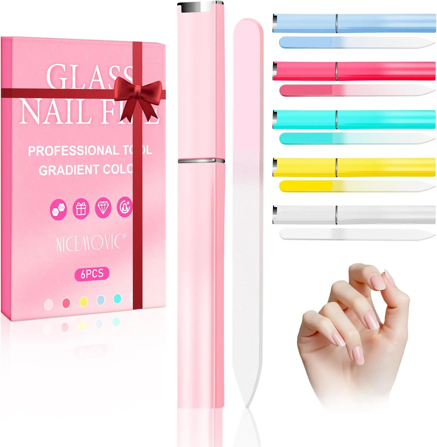 6 Pack Glass Nail Files for Natural Nails, Perfect Gifts for Women Teens Girls, Christmas Birthday Stocking Stuffers