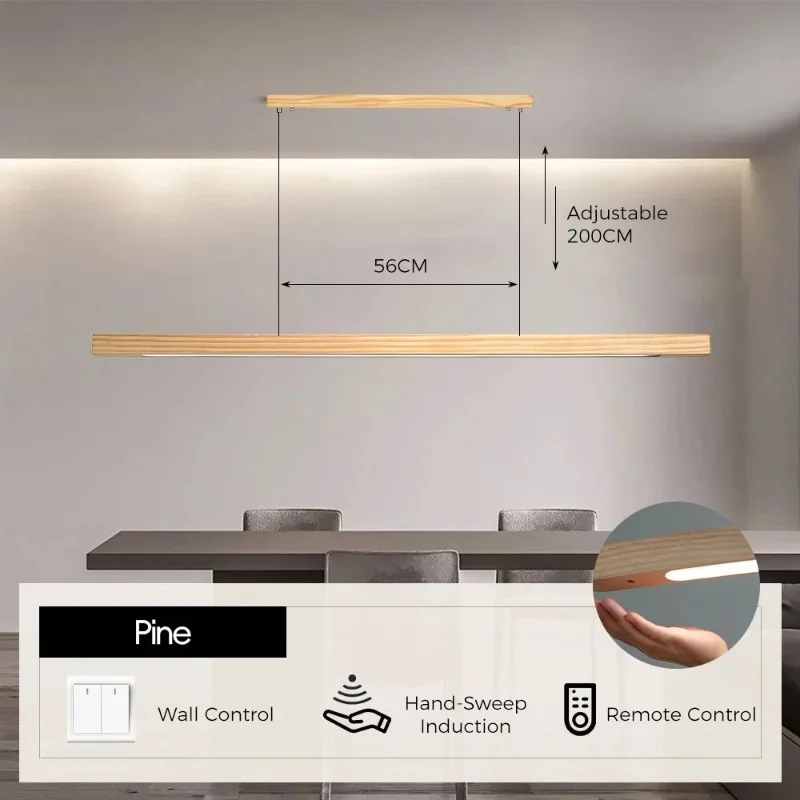 

LED Hand Sweep Sensor Pendant Light Black Walnut Wood Modern Hanging Lamps for Dining Living Room Kitchen Office Celling Lamp