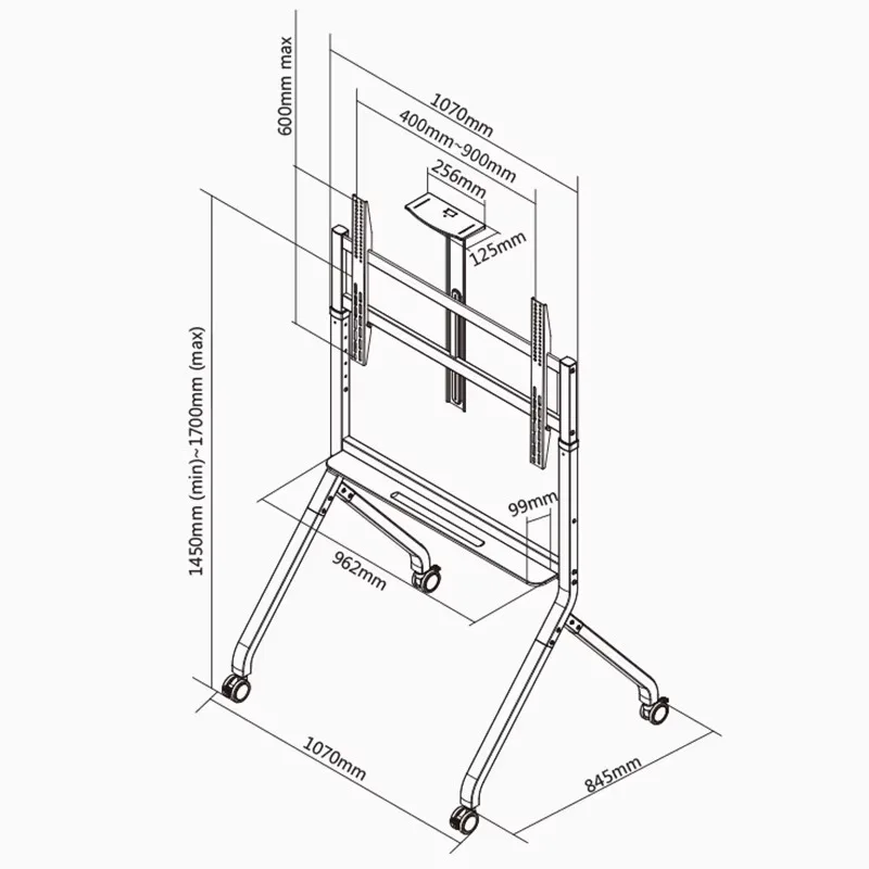 عربة تلفزيون بحامل أرضي دوار P200 360 لأجهزة التلفاز مقاس 60-90 بوصة #6