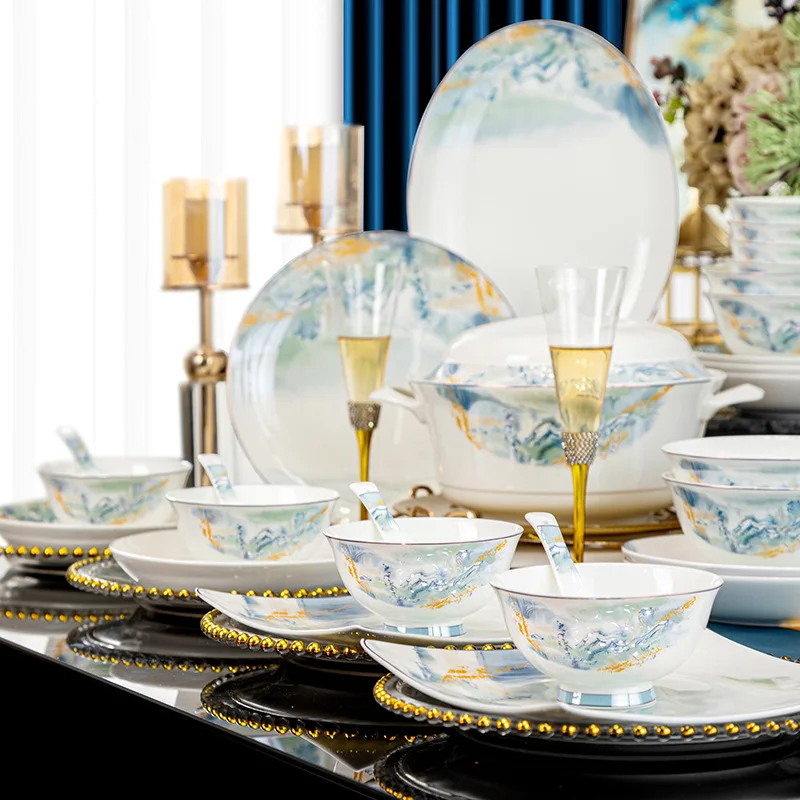 

Hxl dinnerware set gift ceramic tableware bowl and chopstick combination complete set