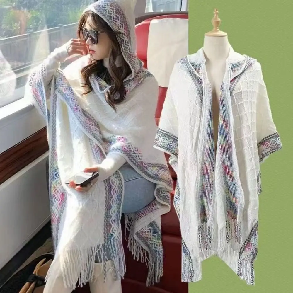 Luxury Elegant Winter Warm Fleece Shawl Imitation Cashmere Hooded Wraps Scarf Thicken Shawl Cape