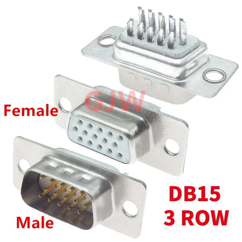 5pcs HD D-SUB DB15 15 Pin Male Female Standard Solder Type VGA Socket Connector Converter Adapter 3 Rows 15P