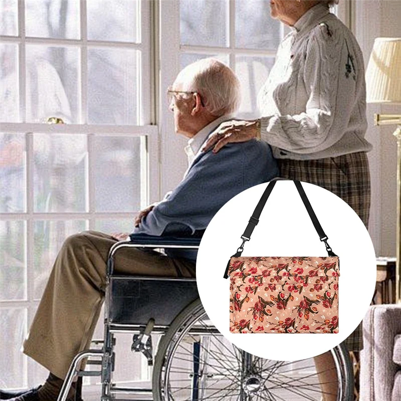 

A15F-Polyester Cloth Printed Wheelchair Bag Electric Wheelchair Walker Accessory Bag Wheelchair Bag