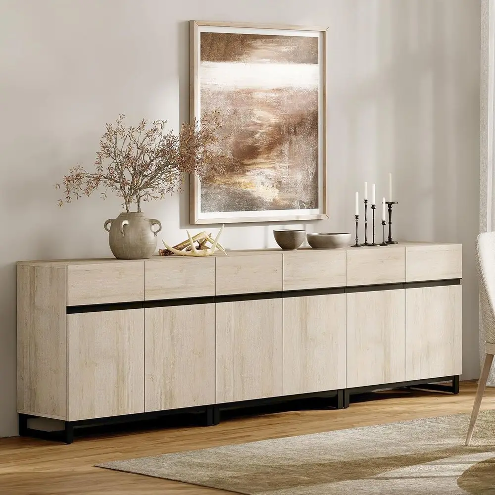 

Тумба-буфет 3-в-1 из светлого дуба, с регулируемой полкой и металлическим основанием, многофункциональное хранение для гостиной и кухни