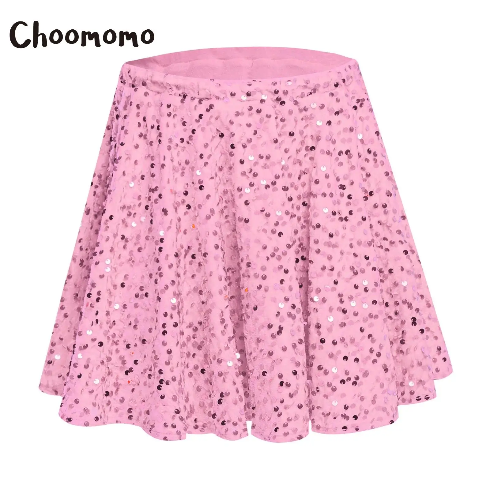 

Kids Girls Sparkling Sequins Ballet Dance Mini Skirt Christmas Festival Party Costume Velvet Elastic Waistband Ruffled Skirt