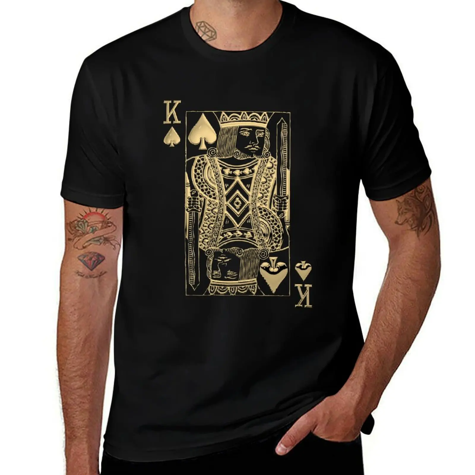 

King of Spades in Gold over Black T-Shirt Functional Casual Short Sleeve Tee