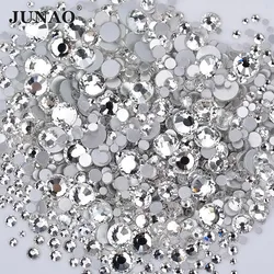 JUNAO 1400pcs Mix Size Clear Crystal Rhinestones Glass Flatback Crystals Round Nail Stones For DIY Cup and Clothes Crafts