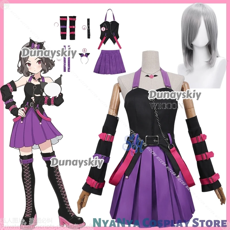 Ebizuka Tomo تأثيري أنيمي الفتيات الفرقة صرخة زي أسود أرجواني JK تنورة شعر مستعار أغطية الرأس امرأة مثير كرنفال هالوين البدلة