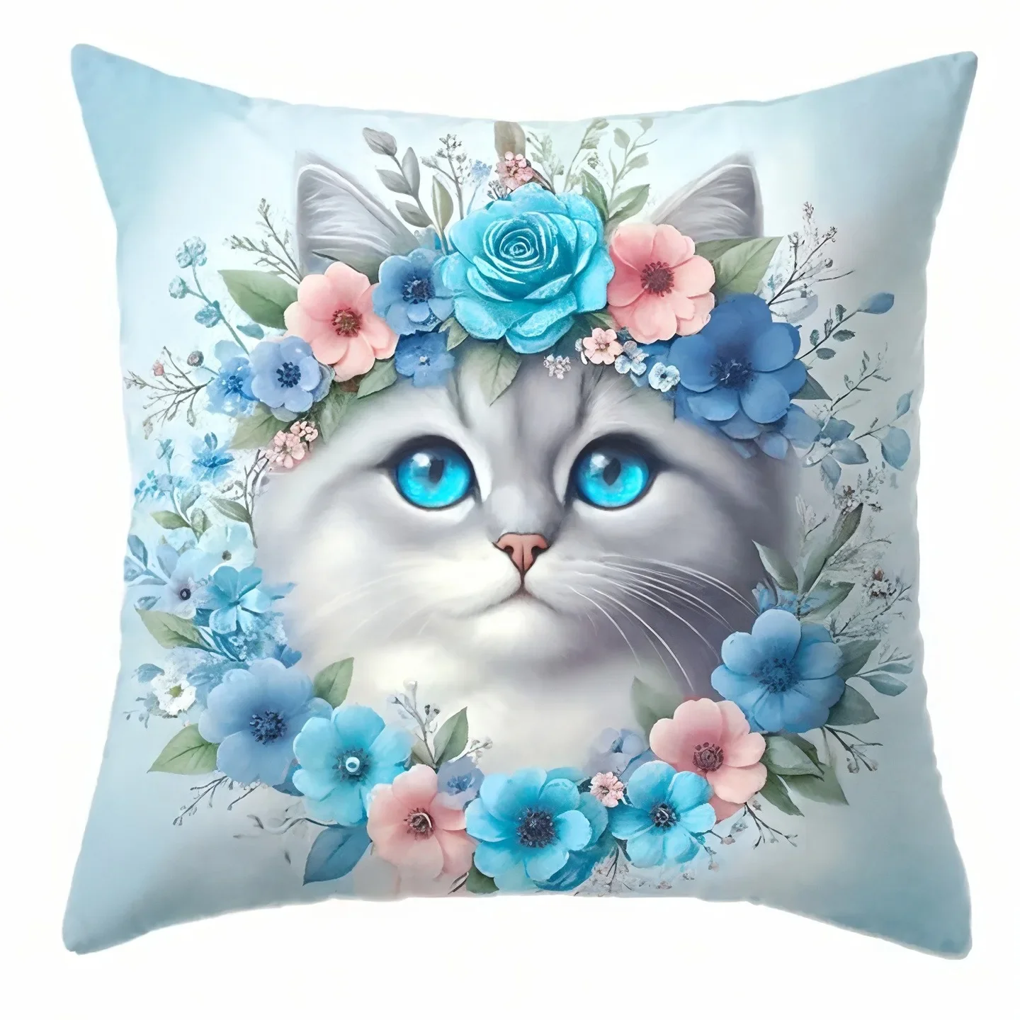 Funda de almohada con estampado de flores y gatos, funda de almohada de lino hecha con bonito gatito y flores, decoración del