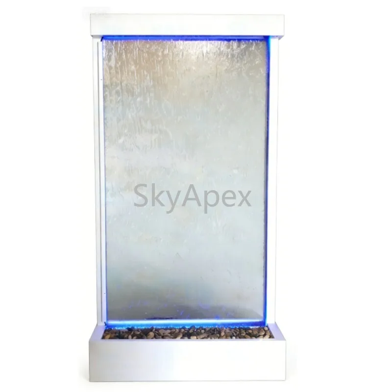 Metal Frame Stainless Steel Water Curtain Wall - Glass Running Water Fountain Screen with Soothing Sound for Home & Garden Decor