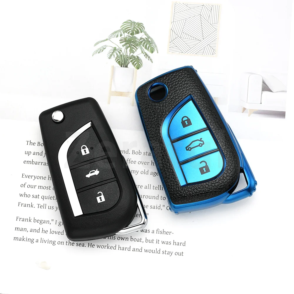 Auto Keyless Leather TPU Shell Fob Holder For Toyota Aygo Yaris RAV4 Verso Corolla Camry Altis Auris Car Flip Key Case Cover Bag