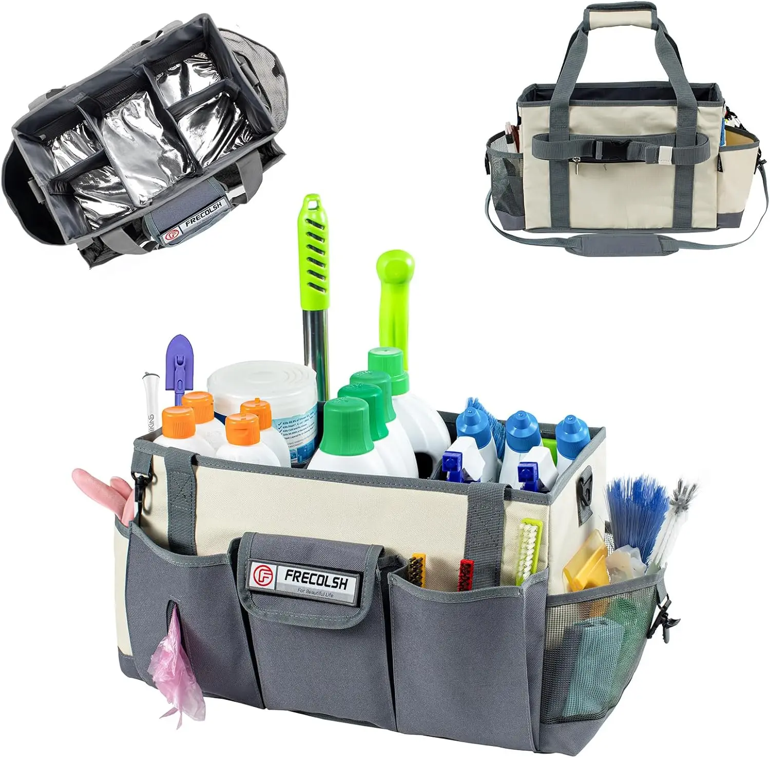 

Large Cleaning Caddy for Suppliers Organizer,15'' Professional Organizer with Handle,Wearable Cleaing Bag,Cleaning Storage Caddy