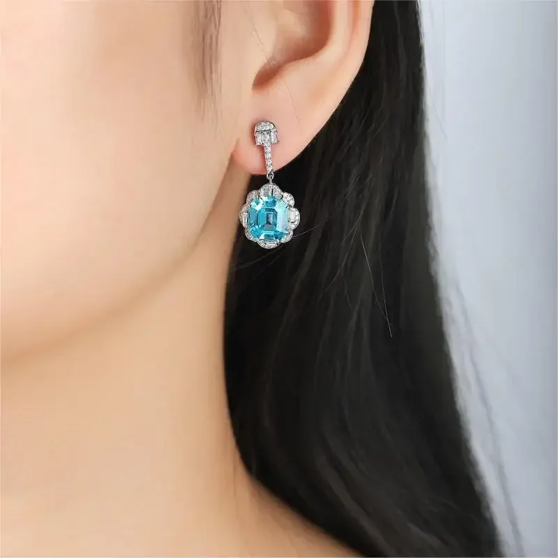 Pirmiana New Popular  S925 Silver 11.46ct  Lab Grown Paraiba Sapphire Earrings Engagement Women