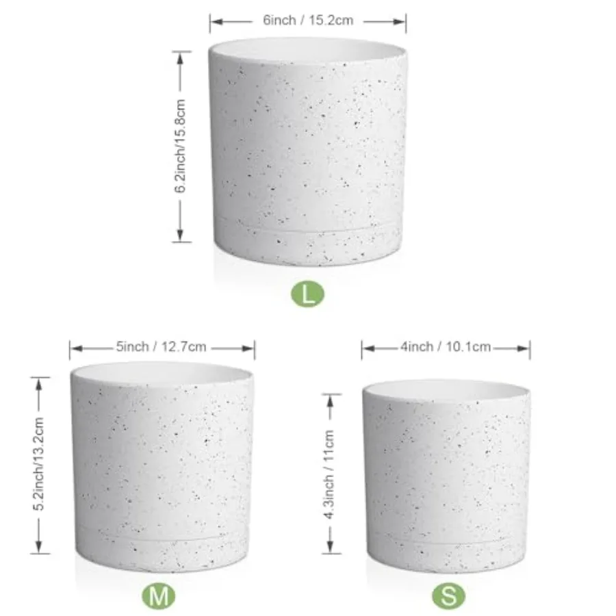 6/5/4 inch Plant Pots, 3 Pack Cylinder Flower Pots for Small Indoor Outdoor Plants, Plastic Planters with Drainage Holes and Sa