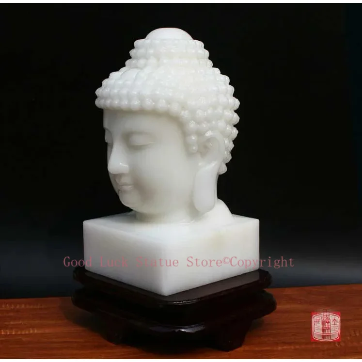 Large 30CM Home family Decorative Buddha Talisman Blessing safe GOOD Luck Sakyamuni Buddha white Jade carving Sculpture statue