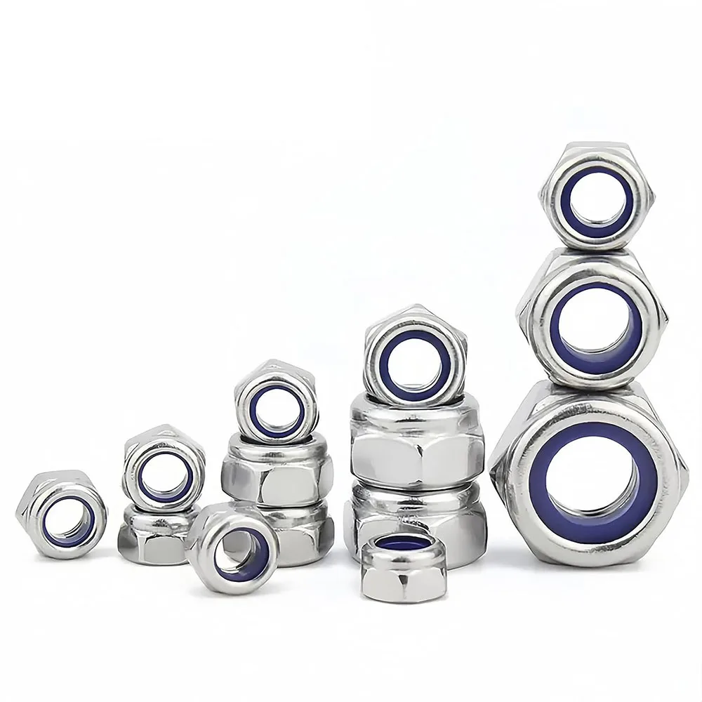 Hex Nylon Lock Nuts M3 M4 M5 M6 M8 M10 DIN985 304 Stainless Steel Locknut Self-locking Nut for Bolts Screw Hardware Accessories