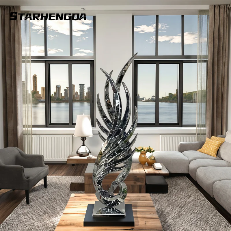 Stainless steel metal Phoenix tail decoration living room Corridor Hotel shop interior sculpture art decoration