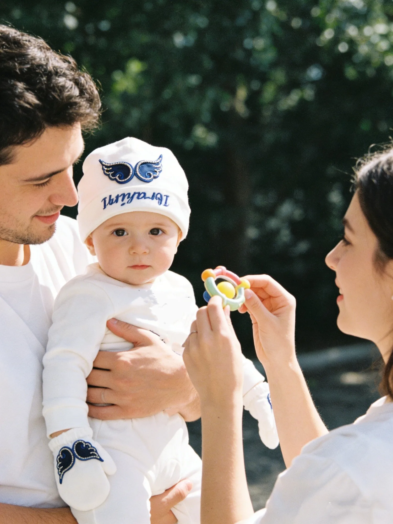 Newborn Boy Angel Outfit Box - White Blue Wings Onesie with Ibrahim Name for Naming Ceremony