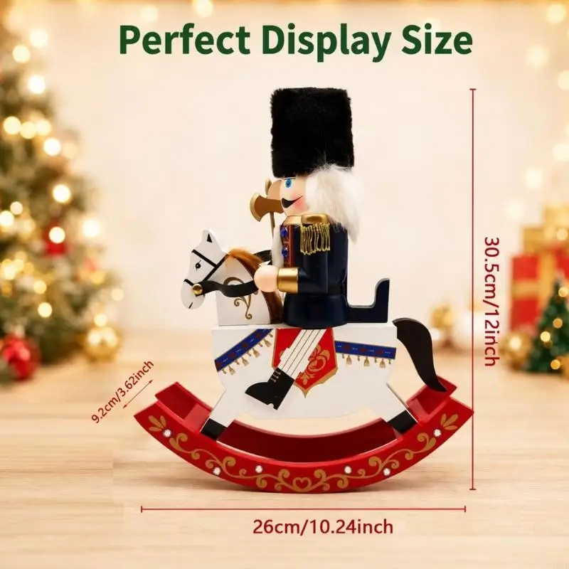 Wooden Holiday Soldier Rocking Horse Figure, Nutcrackers Christmas Decorations for Shelf, Desk, Entryway, Home Y5GB
