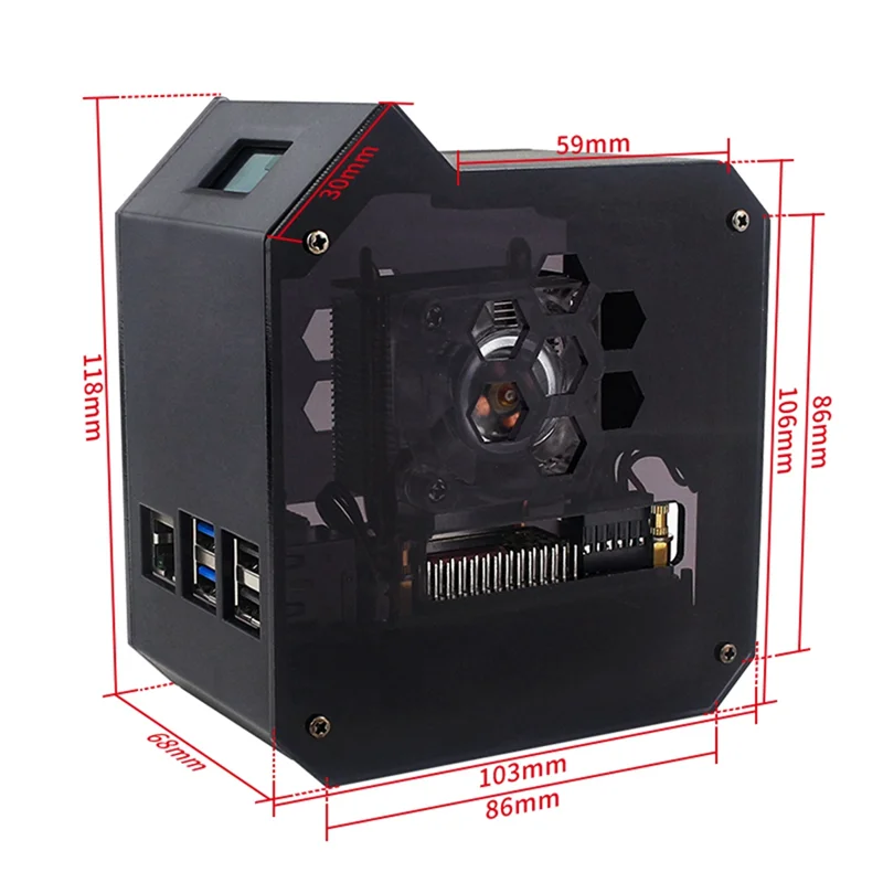 New--For Raspberry Pi 5 ABS Mini Tower Case Kit Copper Tube Ice Tower Fan PWM JST RGB LED For RPI 5 Pi5